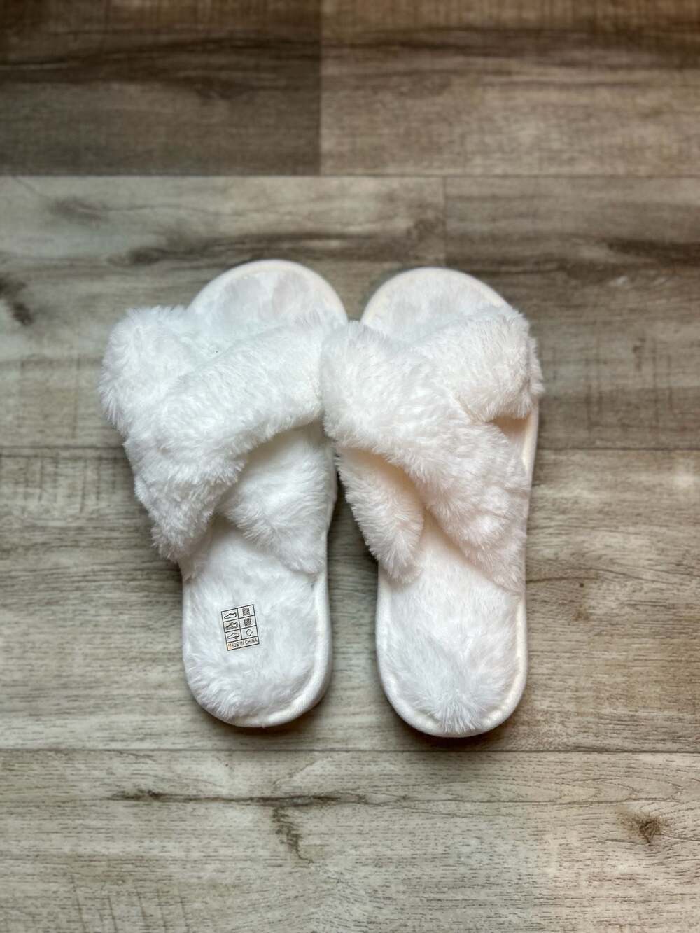White Faux Fur Cross-Strap Fluffy Slide Slippers